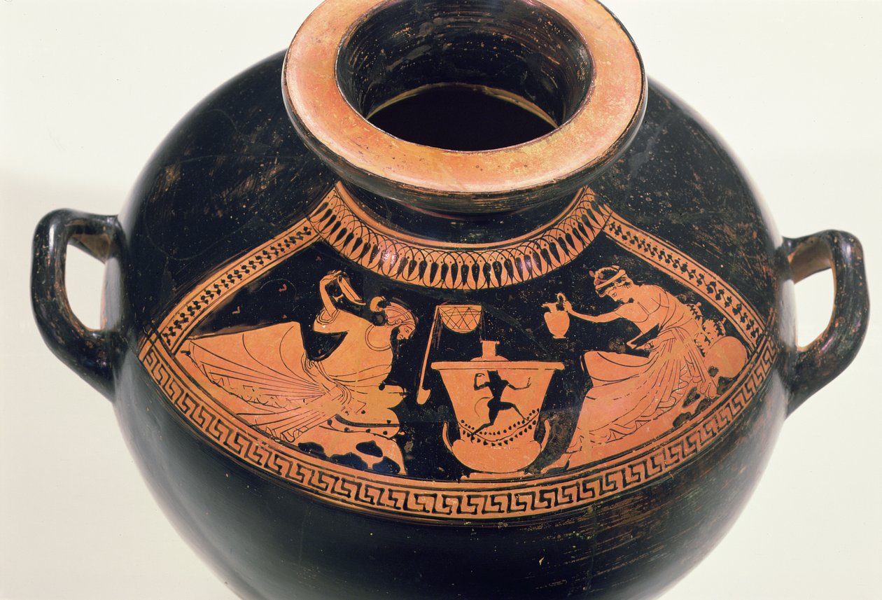 Poddasze czerwonofigurowe hydria przedstawiające scenę picia, ok. 490 pne (ceramiczne) autorstwa Nikoxenos Painter Nikoxenos Painter