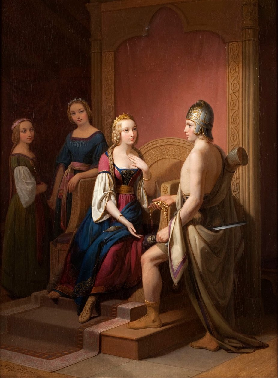 Heimdall zwraca Brisingamen Freyi, 1846 autorstwa Nils Jakob Blommér