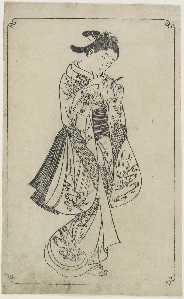 (Curtesan Holding a Battledore), 1739 autorstwa Nishikawa Sukenobu