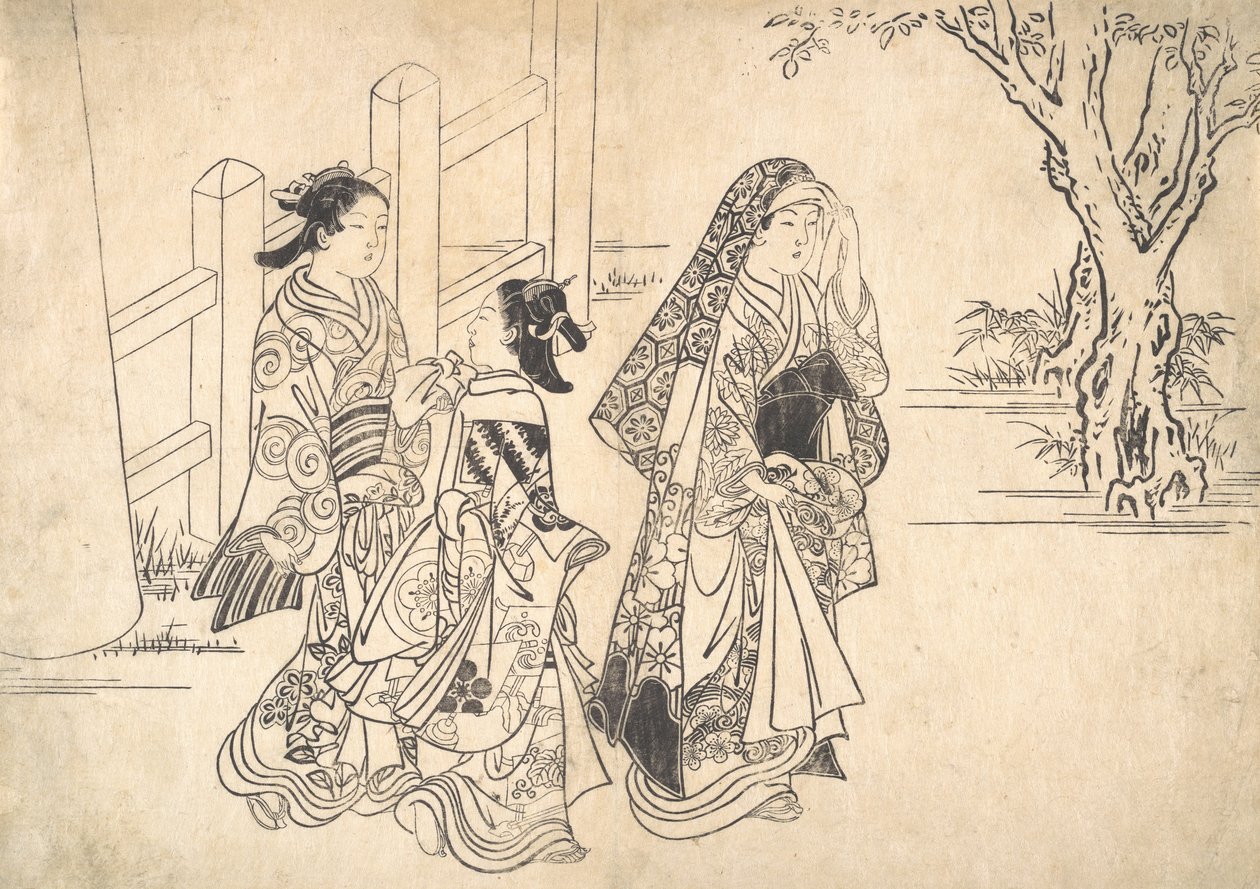 Kurtyzana z dwiema asystentkami, ca. 1690-1751. autorstwa Nishikawa Sukenobu
