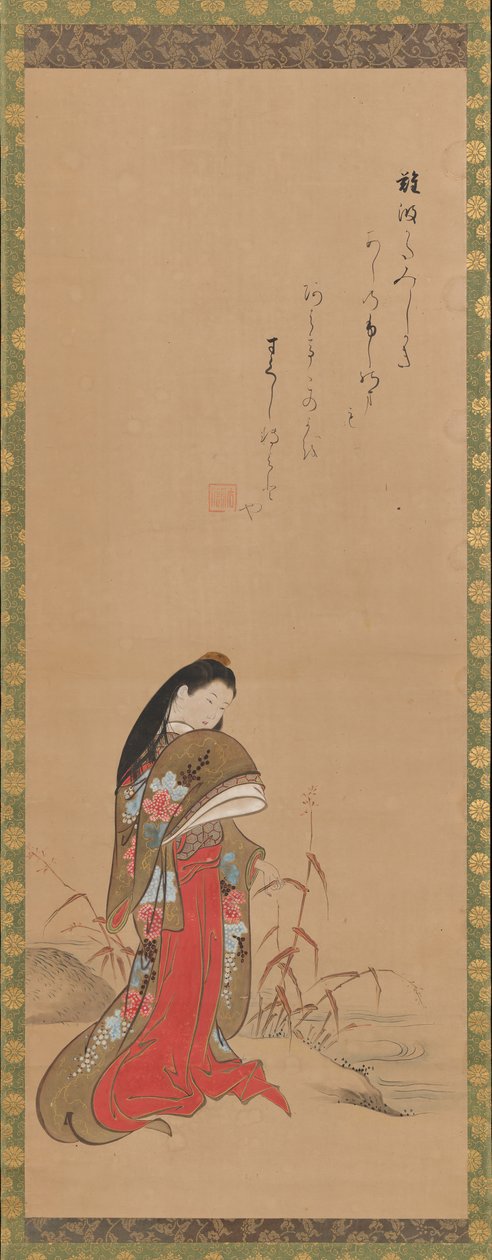 Lady Ise nad brzegiem rzeki, koniec XVIII wieku. autorstwa Nishikawa Sukenobu