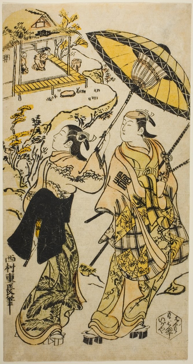 Portret aktorów w domku Ogura autorstwa Nishimura Shigenaga