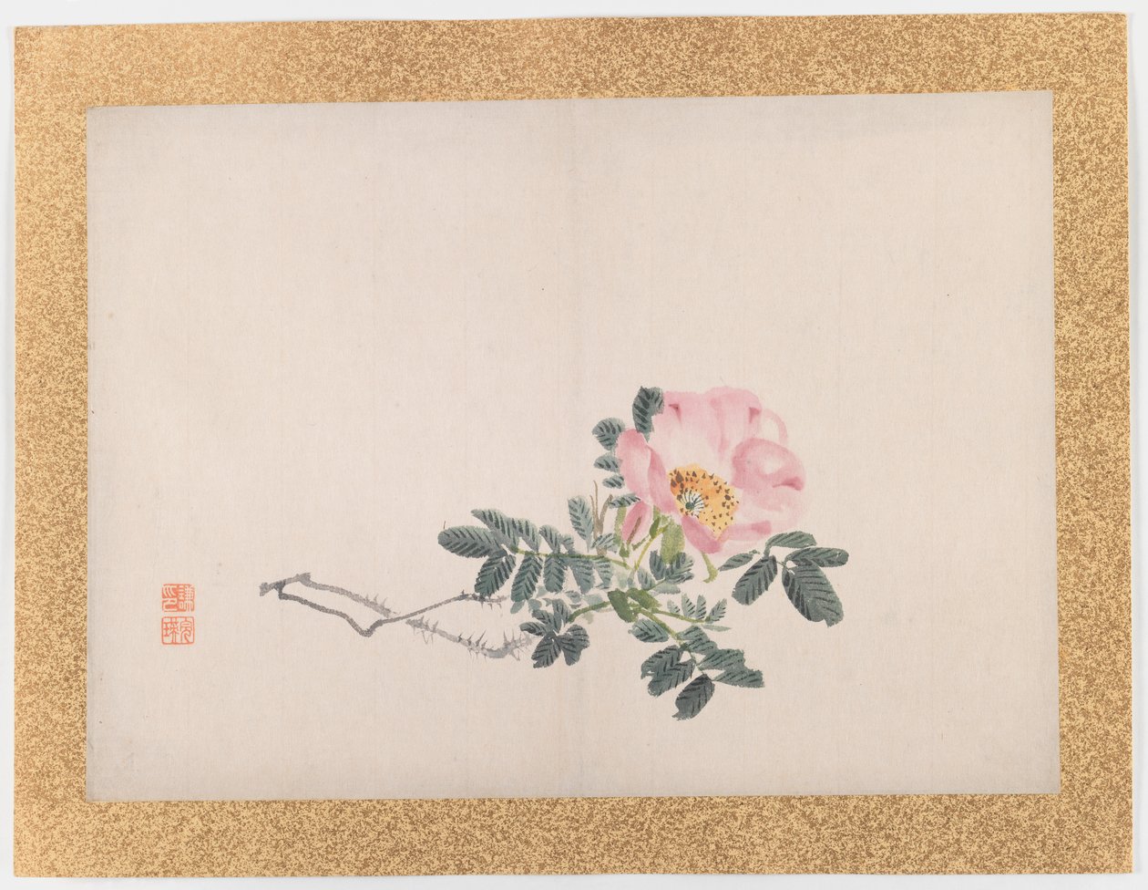 Bez tytułu (Pink Rose), 1855 (tusz i jasny kolor na papierze) autorstwa Nishiyama Hoen