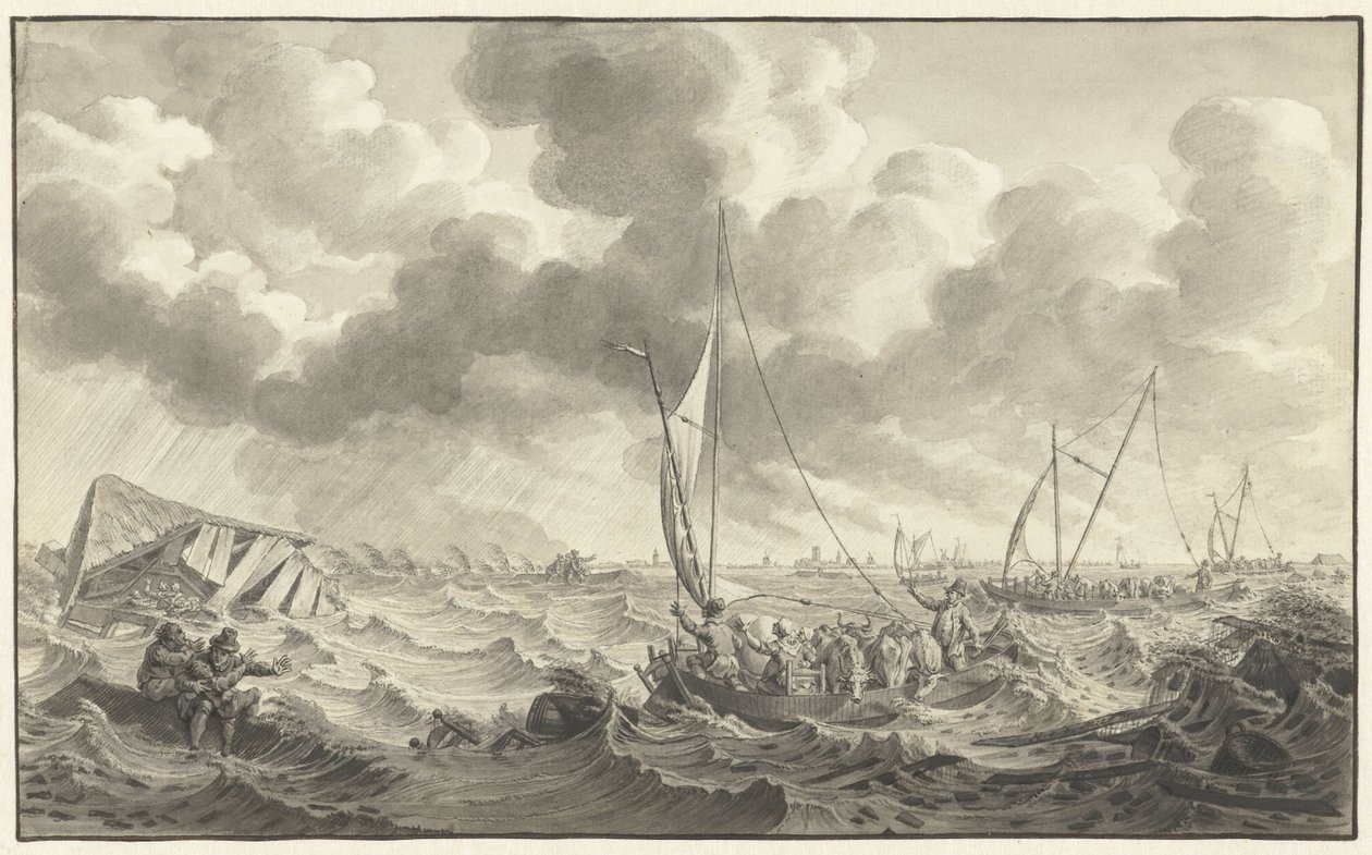 Przerwa na grobli w pobliżu Kampen, 1775 autorstwa Noach van der Meer (II)