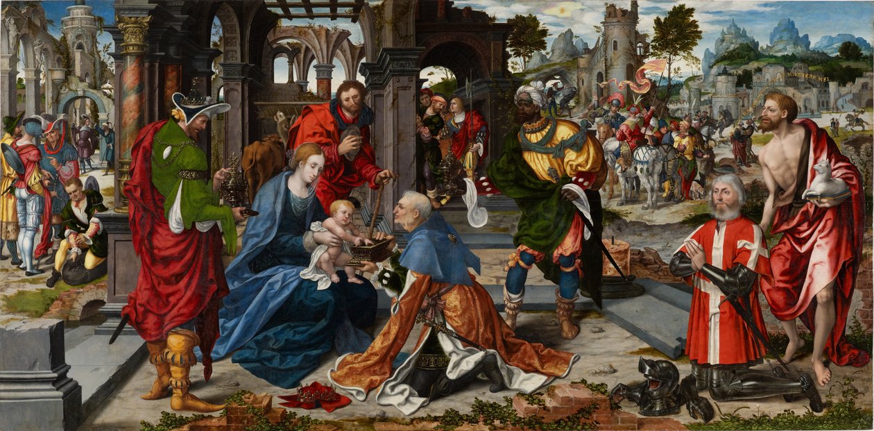 Adoracja Trzech Króli z darczyńcą Filipem de Villiers de l’Isle-Adam, ok. 1530 (olej na desce dębowej) autorstwa Noel Bellemare