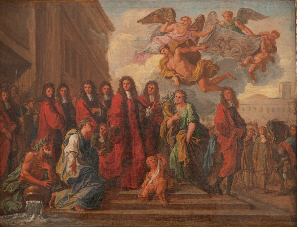 Radni paryscy opuszczają Hotel de Ville i udają się do Notre Dame, aby złożyć podziękowania po zwycięstwie Seneffe w 1674 r., ok. 1681 r. (olej na płótnie) autorstwa Noël Coypel