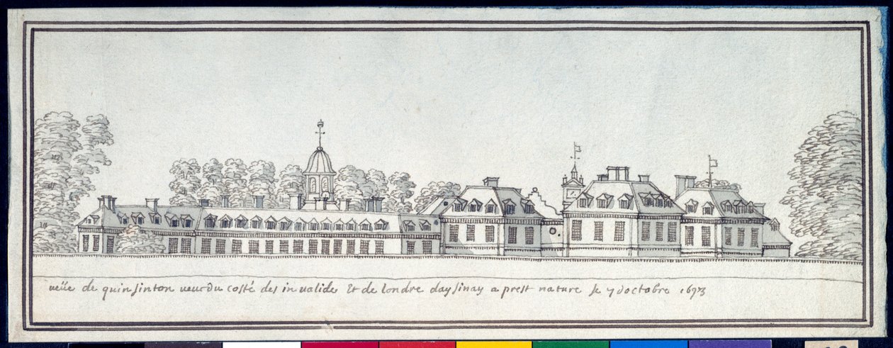 Pałac Kensington, 7 października 1693 (pióro i atrament z praniem na papierze) autorstwa Noel Gasselin