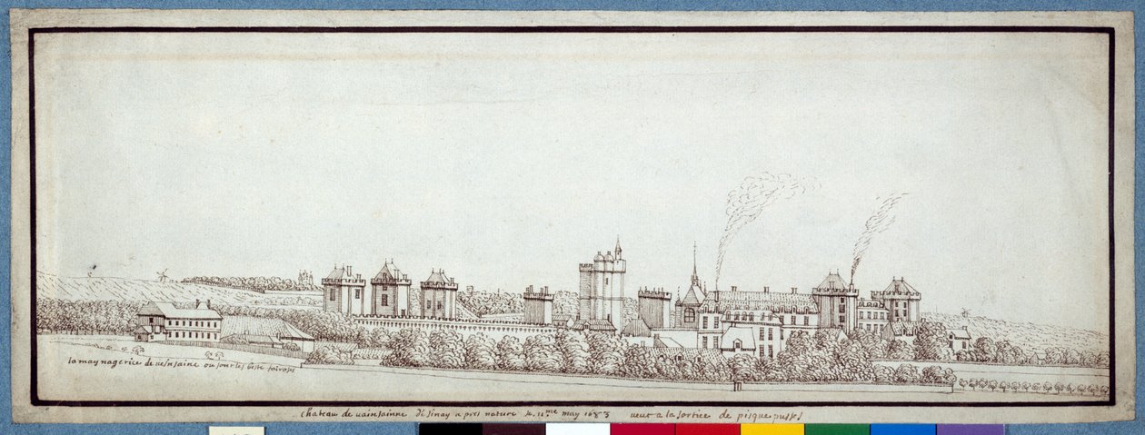 Chateau de Vincennes, z dymiącymi kominami (pióro i atrament na papierze) autorstwa Noel Gasselin