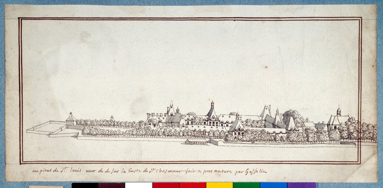 Szpital St Louis (pióro i atrament z praniem na papierze) autorstwa Noel Gasselin