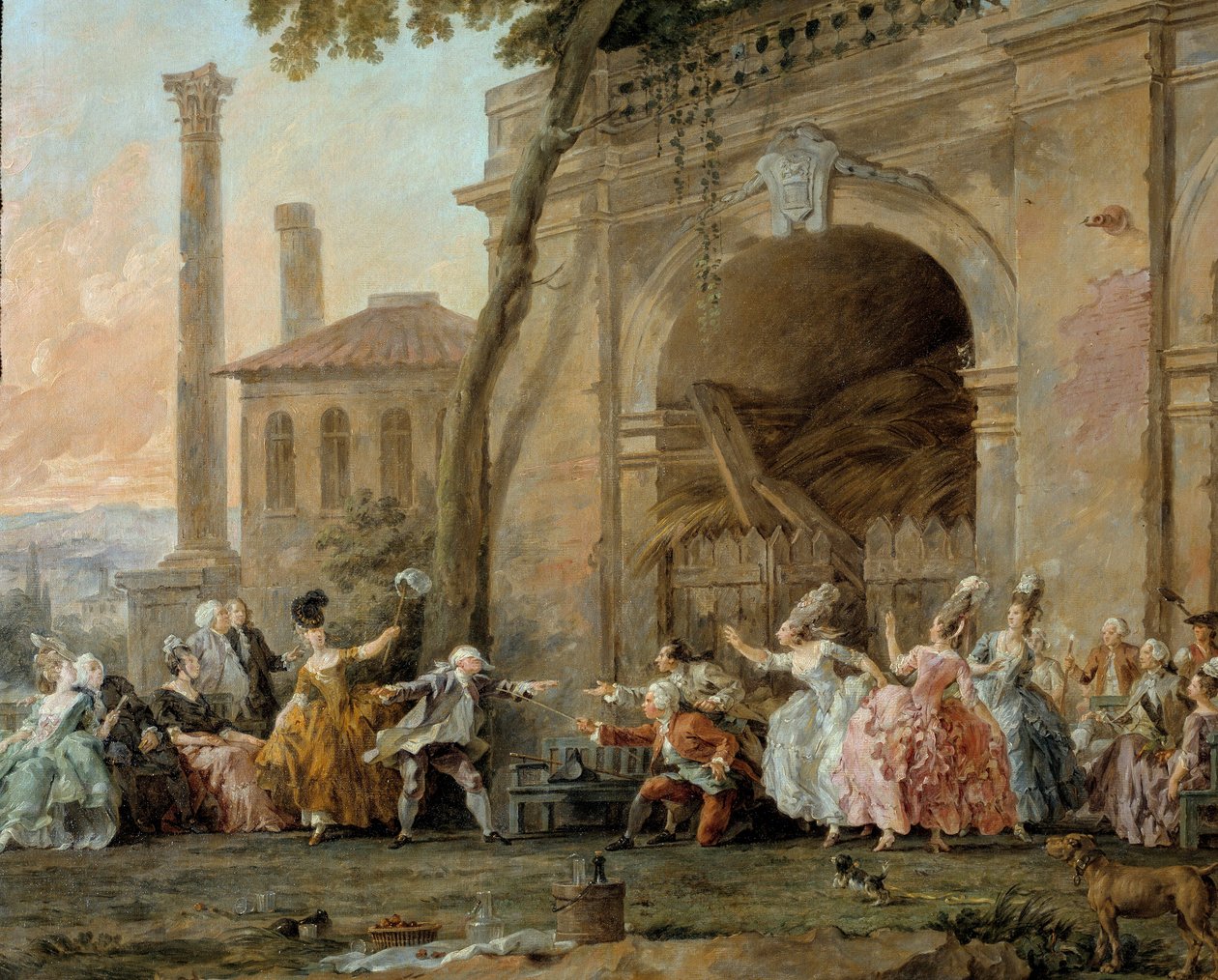 Colin-Aillard, szczegół zawodników Colina Aillarda. Obraz Christmas Halle (1711-1781), ok. 1770-1780. Olej na płótnie. Amiens, Musee De Picardie autorstwa Noel Halle