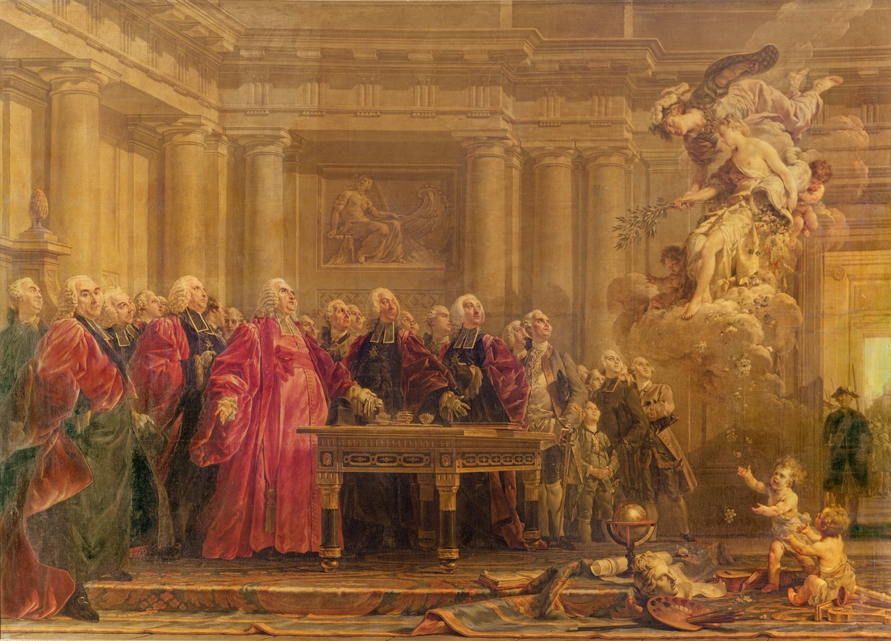 Sędziowie paryscy otrzymują wiadomość o pokoju, 21 czerwca 1763 r. autorstwa Noel Halle