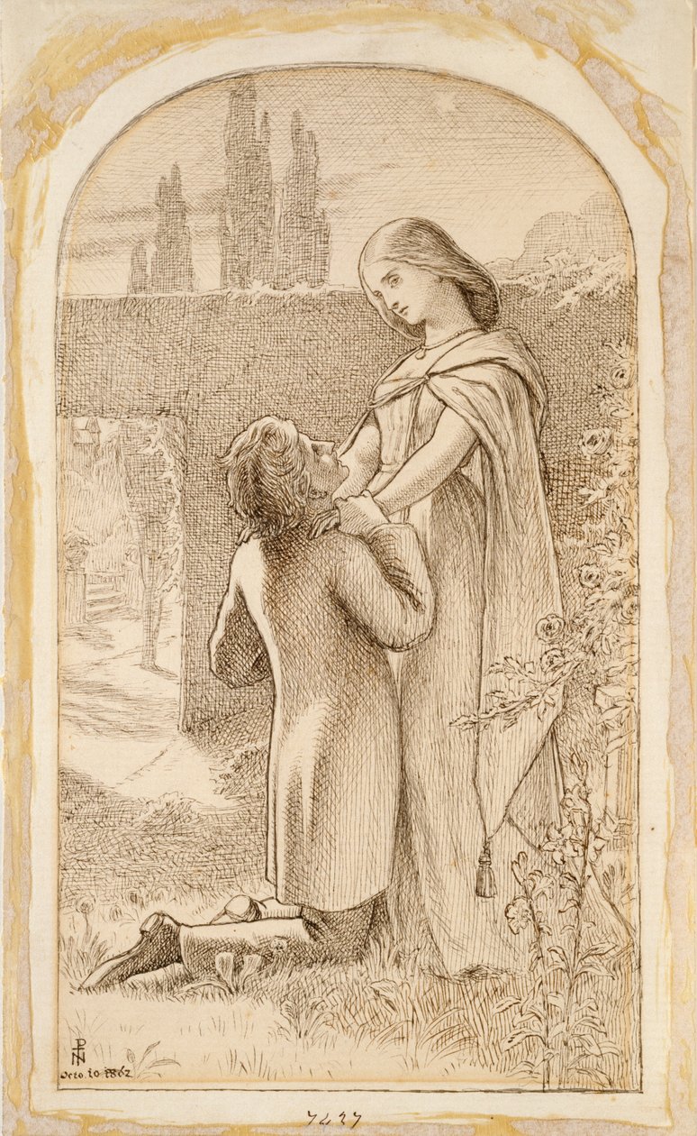 Dwoje kochanków w rozgwieżdżonym ogrodzie, 1862 autorstwa Noel Paton
