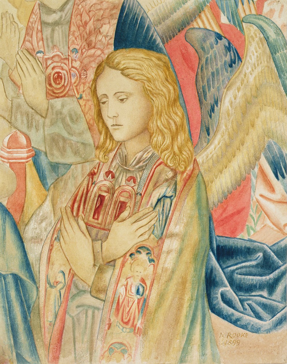 Anioł, na podstawie detalu flamandzkiego gobelinu w Muzeum South Kensington (VA) autorstwa Noel Rooke