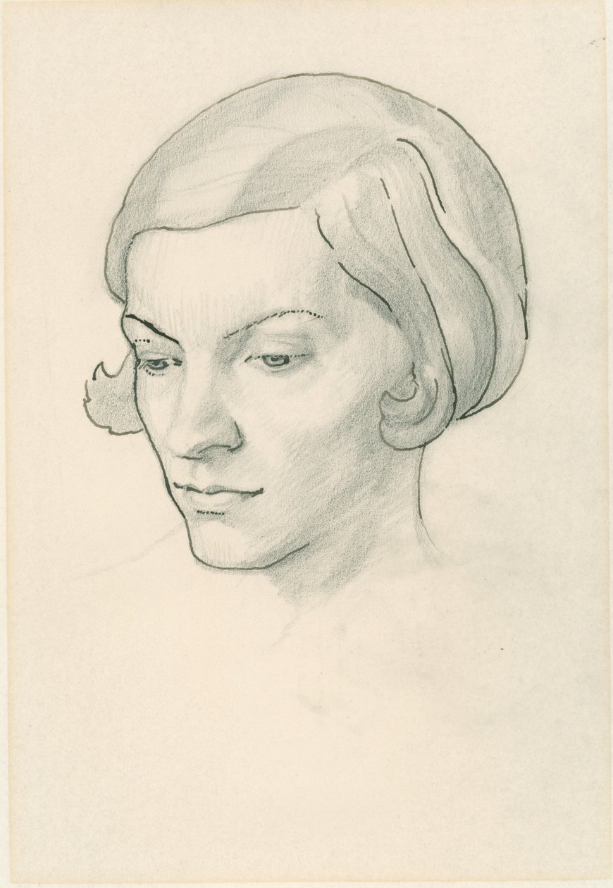 Portret żony artysty, Celia Fiennes (ołówek na papierze) autorstwa Noel Rooke