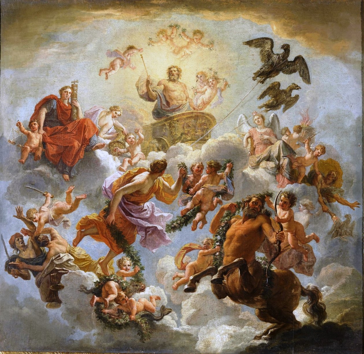 francuski: Jupiter accompagné de la Justice et de la Piété Jupiter Chariot between Justice and Piety autorstwa Noël Coypel