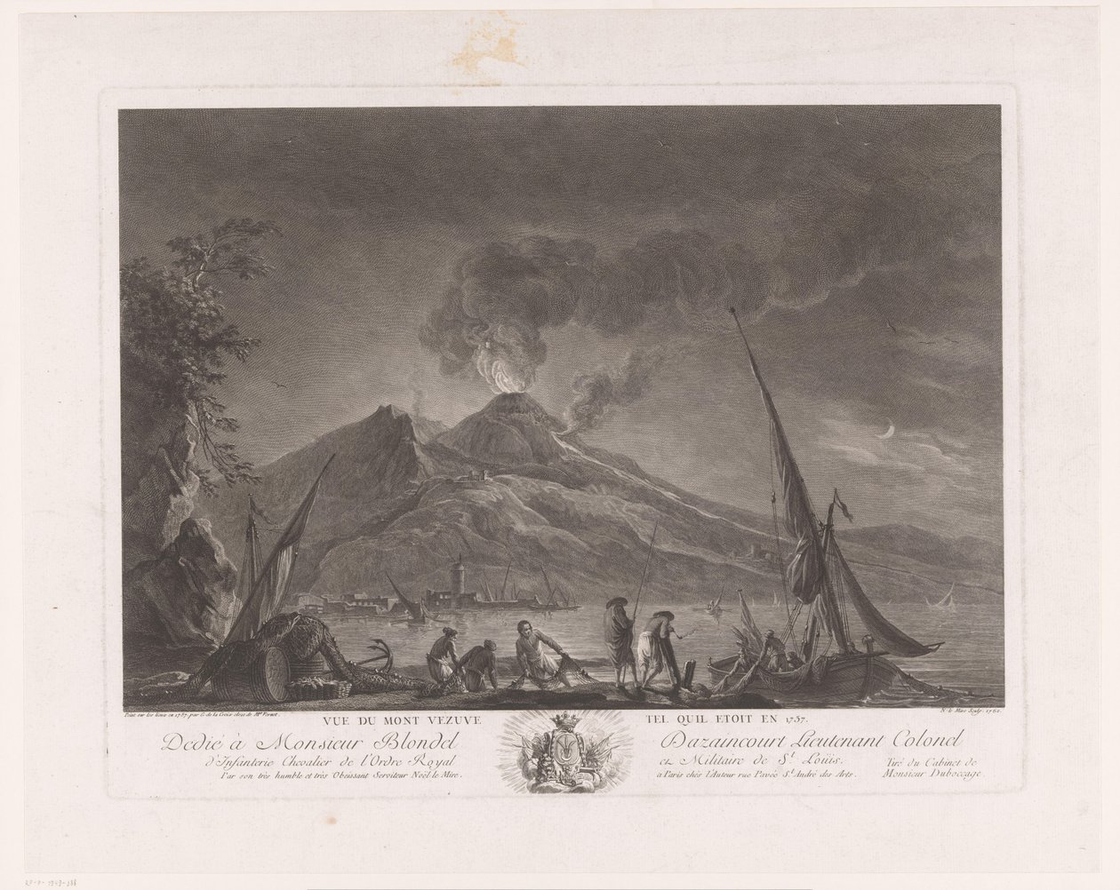 Krajobraz z rybakami i aktywnym Wezuwiuszem Vue du mont Vesuve tel quil etoit en 1757 (tytuł przedmiotu) autorstwa Noël Le Mire