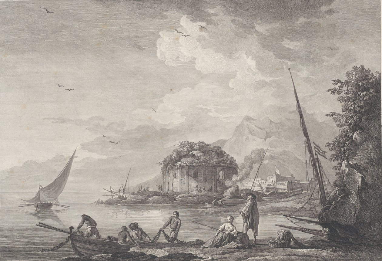 Widok szczątków świątyni Wenus na wyspie Nisida w pobliżu Pouzzol na G..., 1761. autorstwa Noël Le Mire