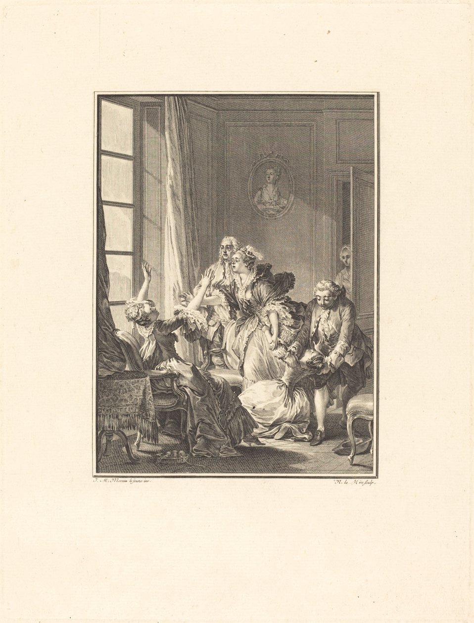 Julie mdleje w fotelu autorstwa Noël Le Mire after Jean Michel Moreau