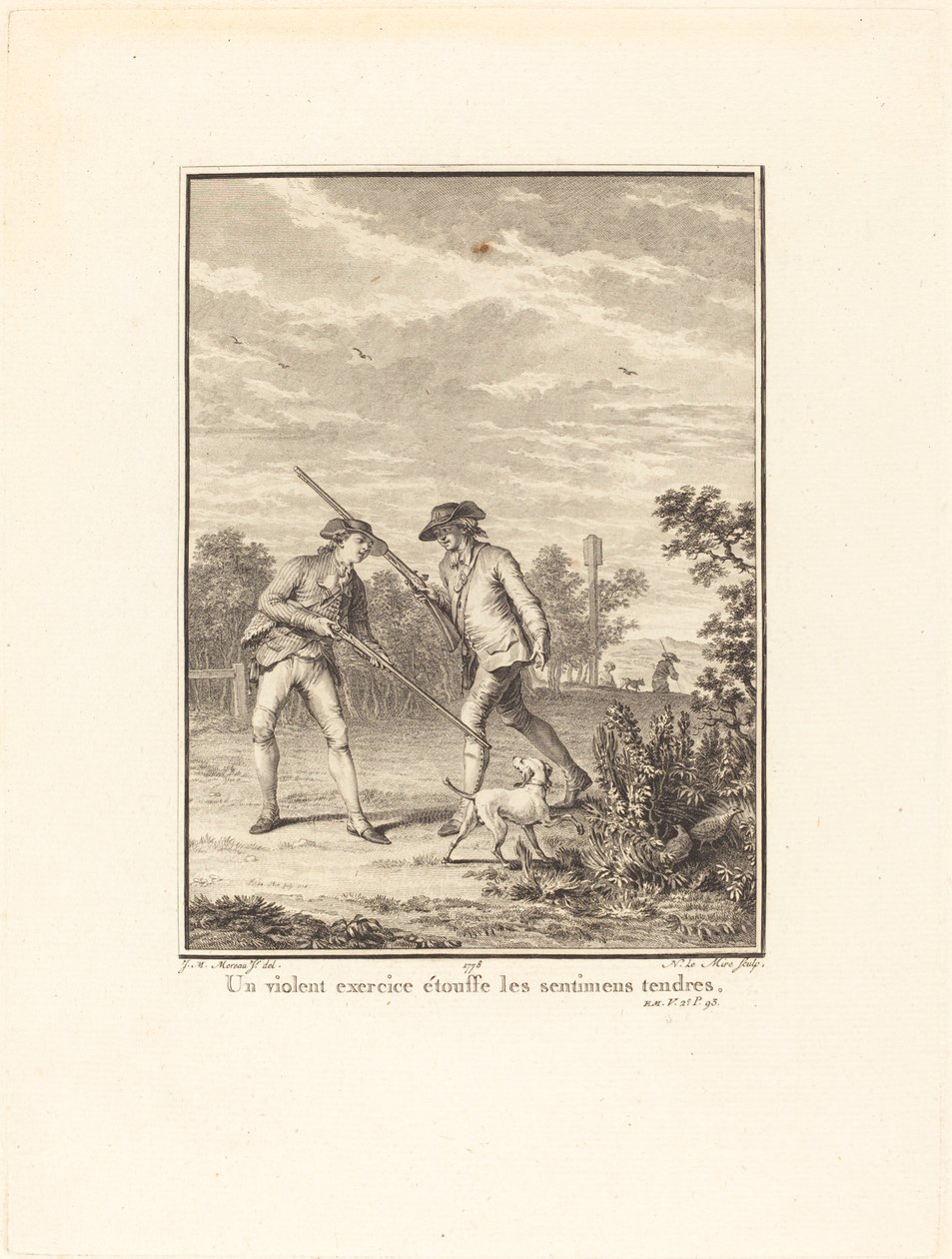 Gwałtowne ćwiczenia tłumią czułe uczucia autorstwa Noël Le Mire after Jean Michel Moreau