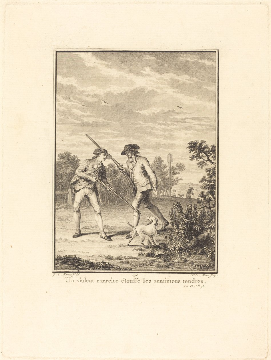 Gwałtowne ćwiczenia tłumią czułe uczucia autorstwa Noël Le Mire after Jean Michel Moreau