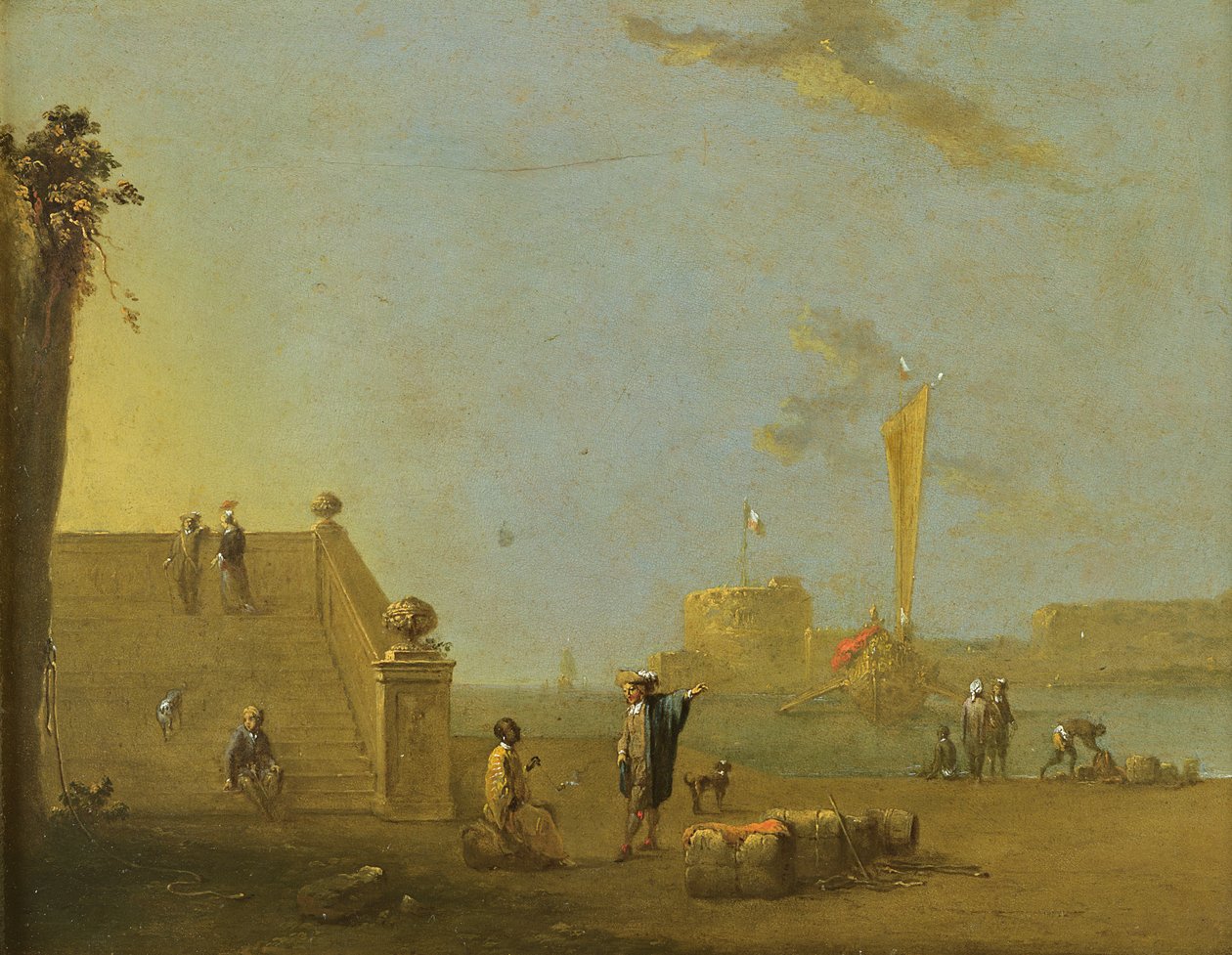 Scena portowa w hiszpańskim porcie autorstwa Norbert Joseph Carl Grund