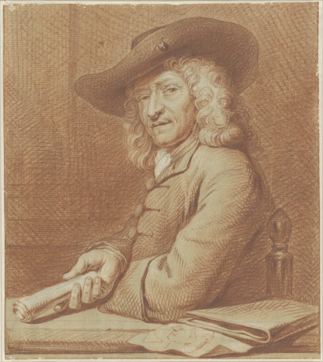 Portret rysownika Jana Pietersza. Zoomer, z kapeluszem i rolką papieru autorstwa Norbert van Bloemen
