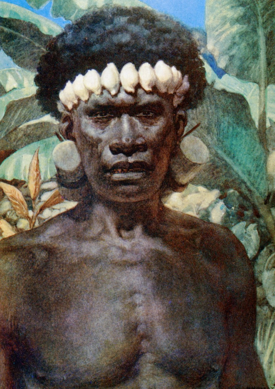 Portret kanibala z Wyspy Salomona. 1908 autorstwa Norman Hardy