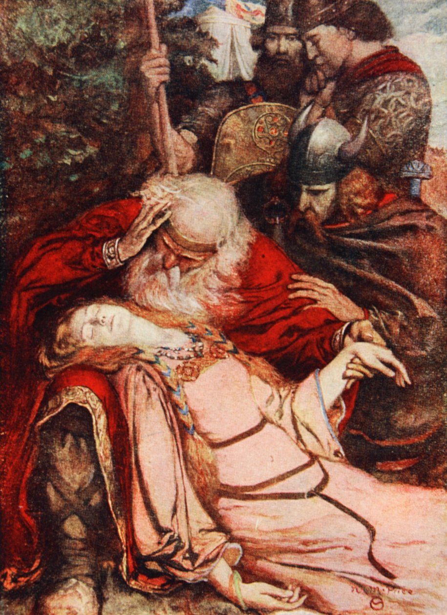 „Cordelia, Cordelia”, Król Lear, akt V, scena 3, ilustracja z „Opowieści Szekspira” Charlesa i Mary Lamb autorstwa Norman Mills (after) Price