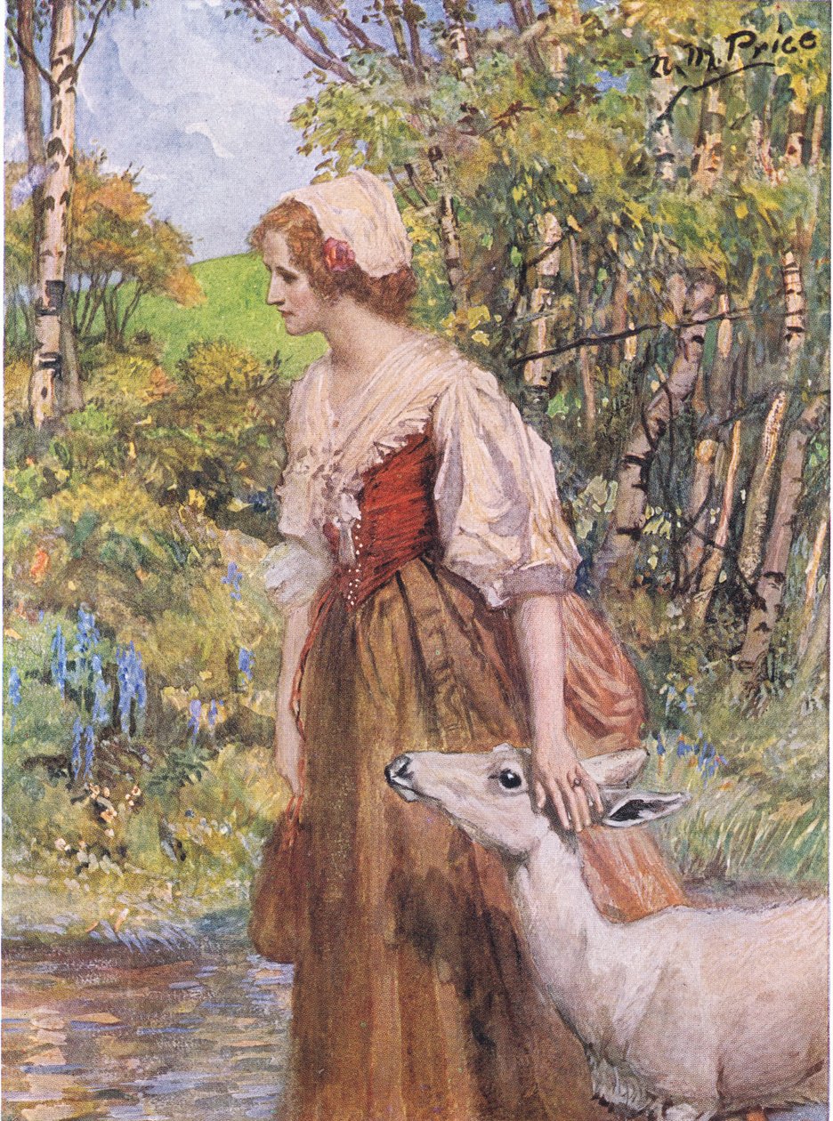 Liliowobiała Łania podskoczyła i położyła głowę w dłoni Dziewicy, ilustracja z „The Children
