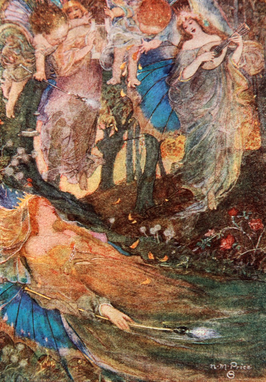 Tytania śpi, Sen nocy letniej, Akt II, scena 2, ilustracja z „Opowieści Szekspira” Charlesa i Mary Lamb autorstwa Norman Mills (after) Price