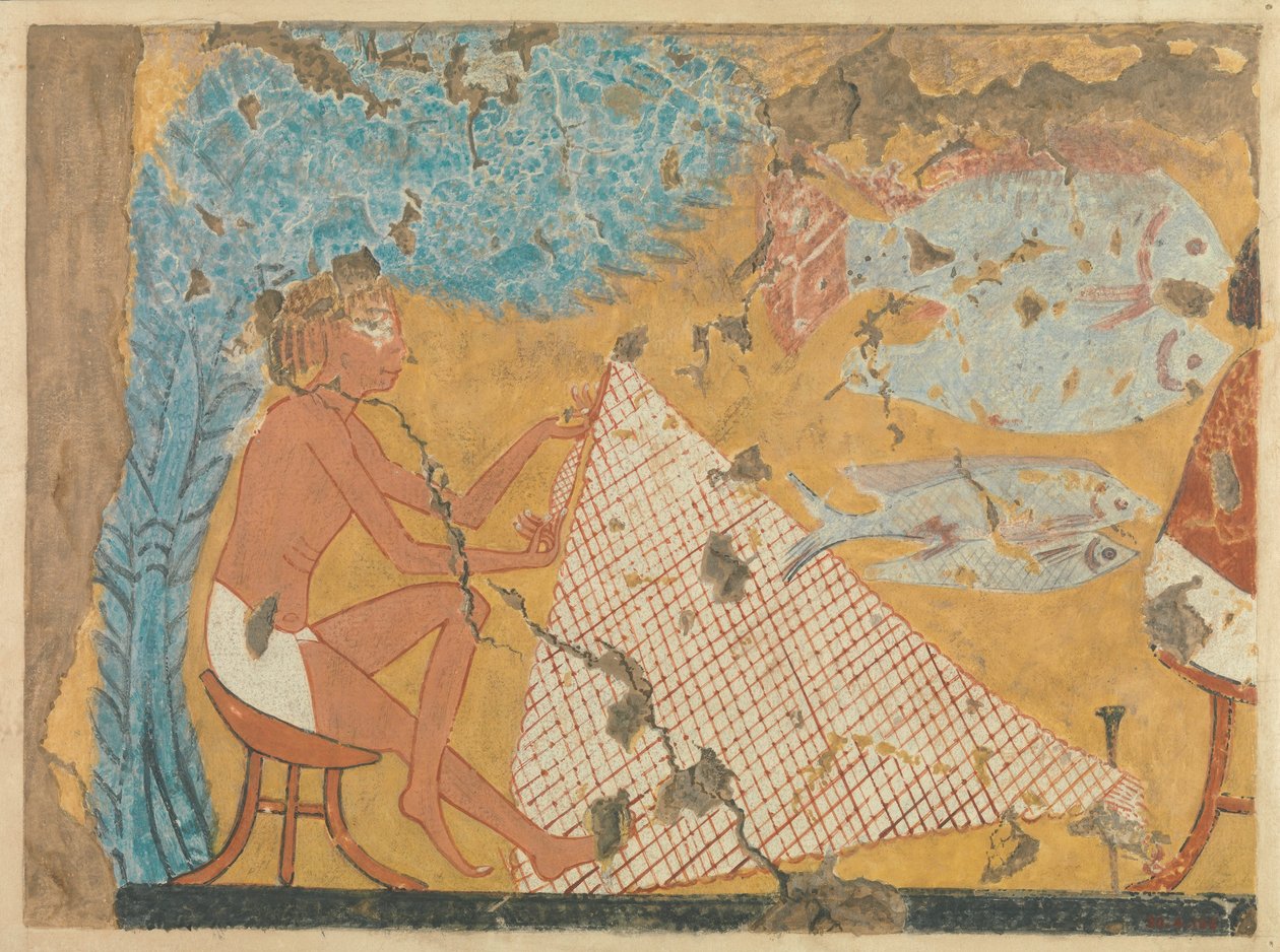 Człowiek tworzący sieć, Grób Ipuy, c.1295-1213 pne (tempera na papierze) autorstwa Norman de Garis Davies