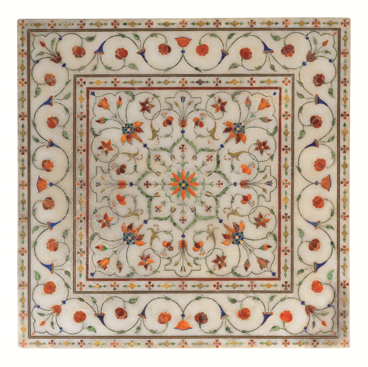 Marmurowy podnóżek inkrustowany marmurem Mughal pietra dura, ok. 1700 r. autorstwa North Indian School