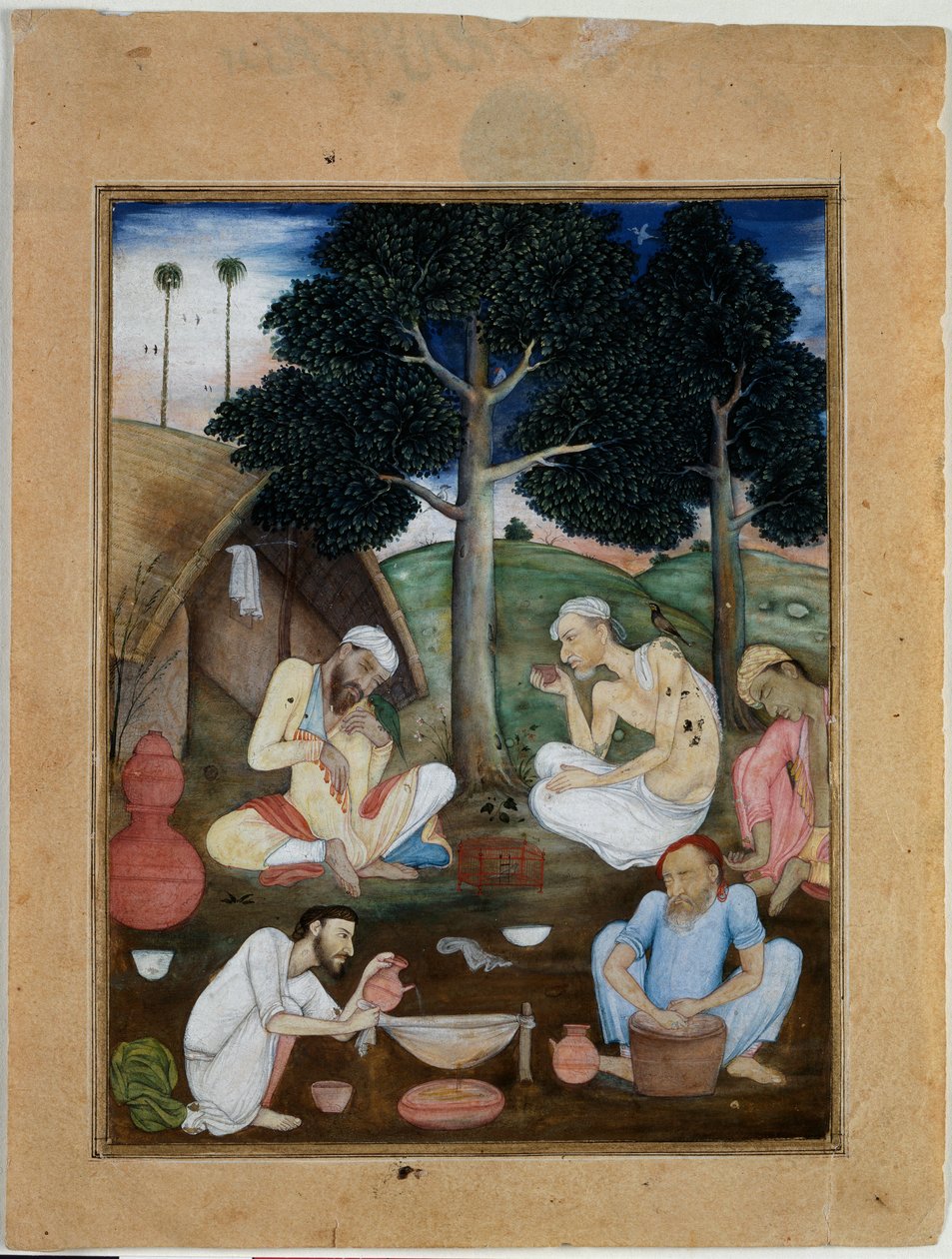 Grupa uzależnionych od bhang, ok. 1600 (gwasz na papierze) autorstwa North Indian School