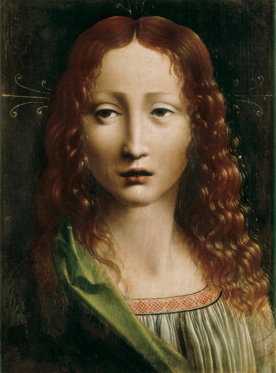 Zbawiciel, obraz szkoły lombardzkiej. Koniec XV wieku. Olej na drewnie. 25 cm x 18,5 cm. Madryt. Fundacja Lazaro Galdiano. autorstwa Northern Italian School