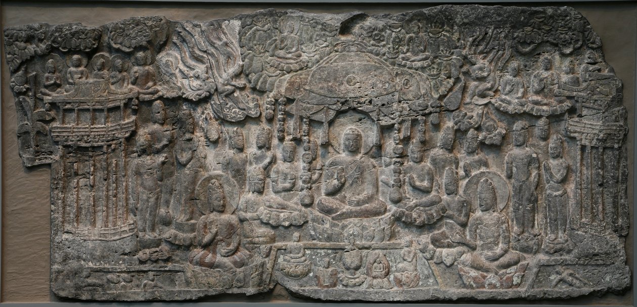 Western Paradise, Handan, prowincja Hebei, 550-577 (wapień ze śladami pigmentu) autorstwa Northern Qi Dynasty Chinese Scool