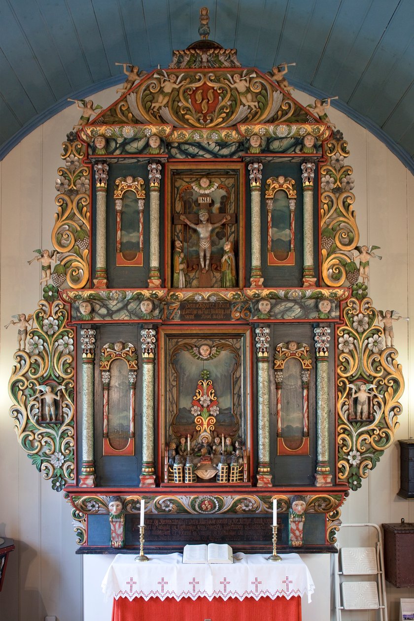 Ołtarz, kościół Mo I Rana, 1765 (drewno malowane) autorstwa Norwegian School