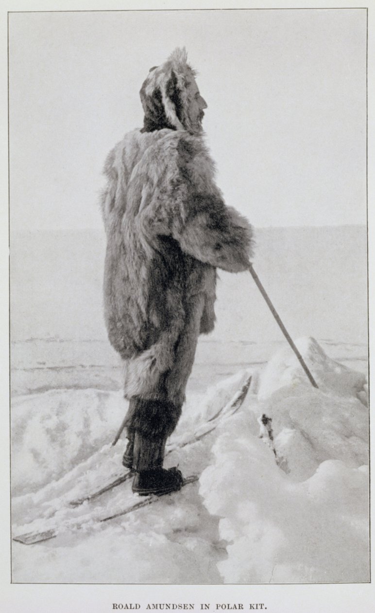 Roald Amundsen w zestawie polarnym, z "The South Pole...", wyd. 1912 (litografia) autorstwa Norwegian School