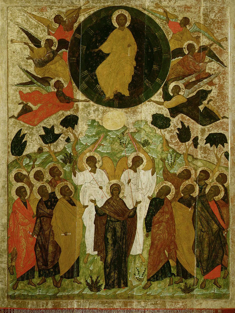 Wniebowstąpienie Pańskie, rosyjska ikona z klasztoru Malo-Kirillov, szkoła nowogrodzka, 1543 (tempera na panelu) autorstwa Novgorod School