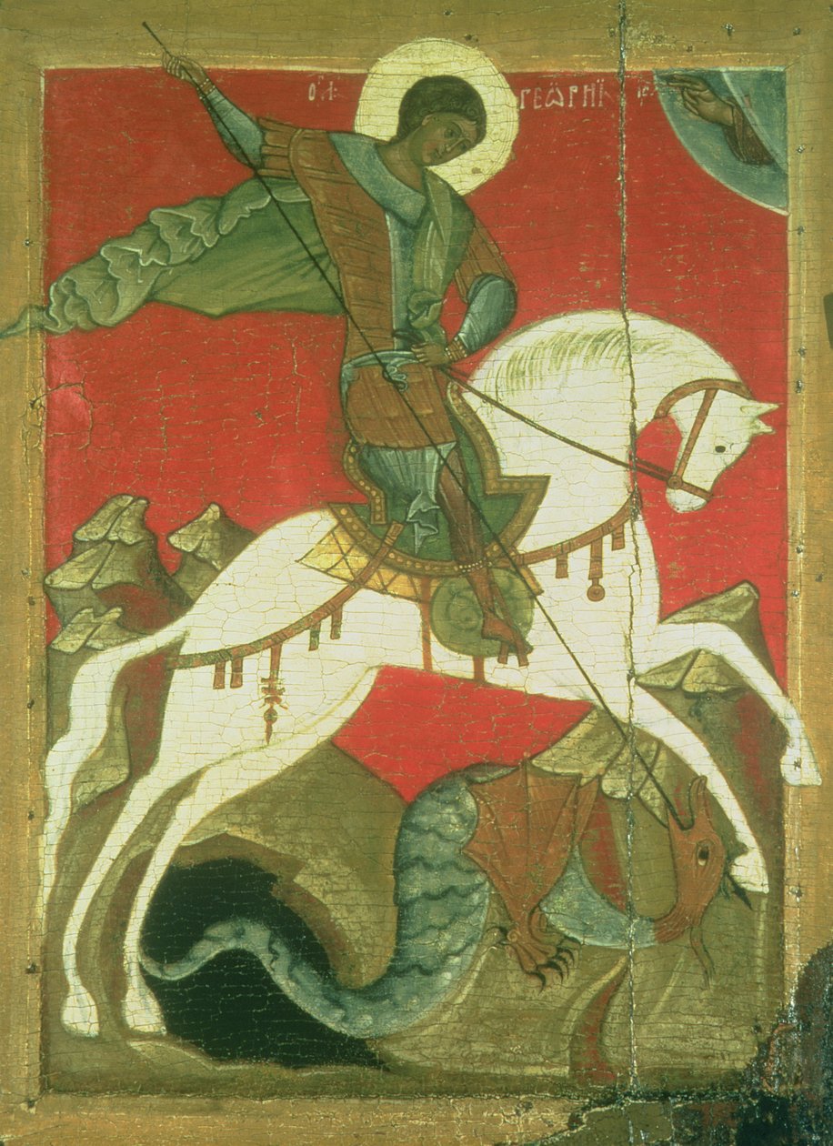 Ikona św. Jerzego i Smoka (tempera na panelu) autorstwa Novgorod School
