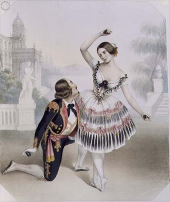 Fanny Cerrito (1817-1909) i S. Leon z Teatru Jej Królewskiej Mości w „La Manolla”, ryty przez C. Grafa (kolor lito) autorstwa Numa (after) Blanc