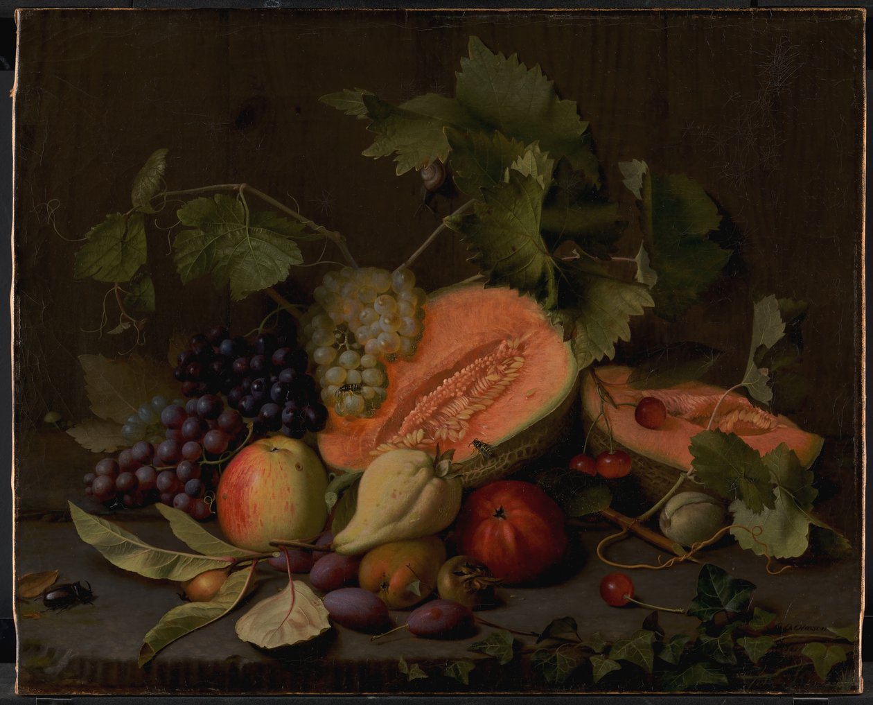 Martwa natura z melonami i winogronami autorstwa O.D. Ottesen