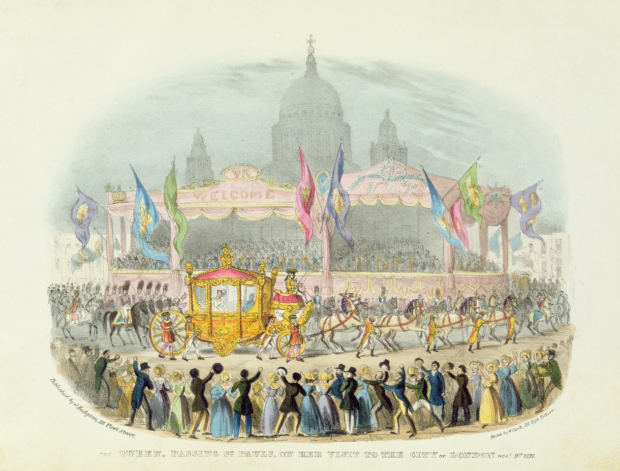 Królowa Wiktoria przechodząca obok katedry św. Pawła, 9 listopada 1837 r. (rysunek) autorstwa O. Hodgson