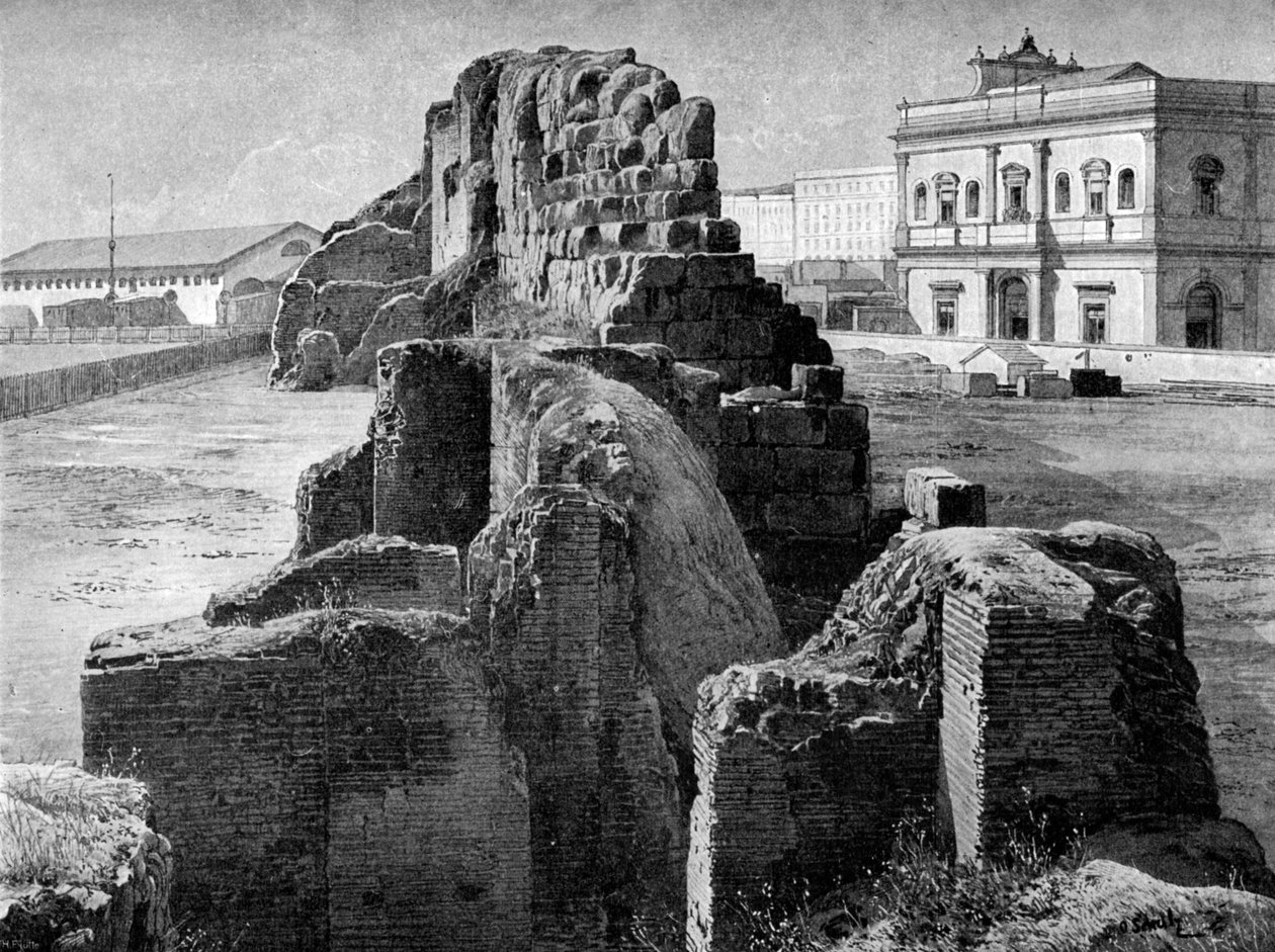 Pozostałości muru serwiańskiego w pobliżu dworca kolejowego, Rzym, 1902 autorstwa O Schulz