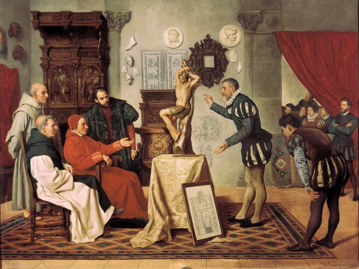 Malarz Alonso Berruguete (1480-1561) odwiedza kardynała Juana Pardo de Tavera (1472-1545) (obraz) autorstwa Ocano Sanchez Miguel Jadraque y