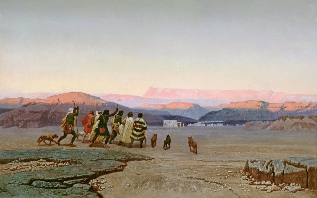 Pasterze, prowadzeni przez gwiazdę, przybyli do Betlejem, 1863 r. autorstwa Octave Penguilly l