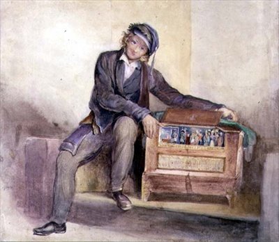 Grinder organów, ok. 1840 (akwarela na ołówku na papierze) autorstwa Octavius Oakley