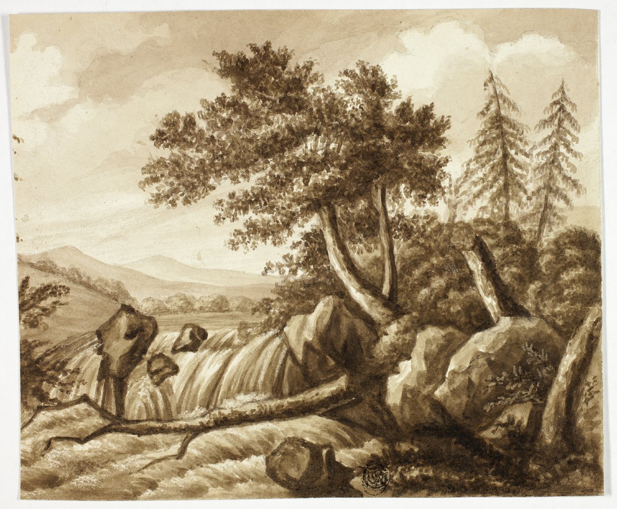 Wodospad w skalistym krajobrazie autorstwa Octavius Oakley