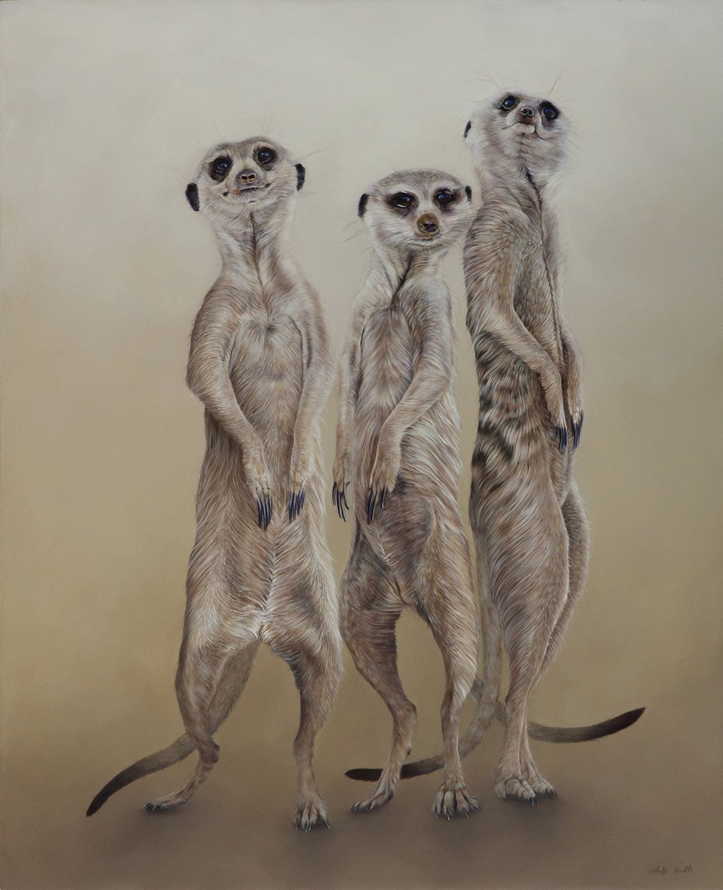 Surykatki, 2014 (akryl na drewnie gesso) autorstwa Odile Kidd