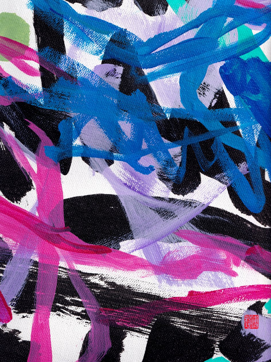 Abstrakcja Zen Blue Strokes, 2023 (akryl na płótnie) autorstwa Odilia W. Y. Fu