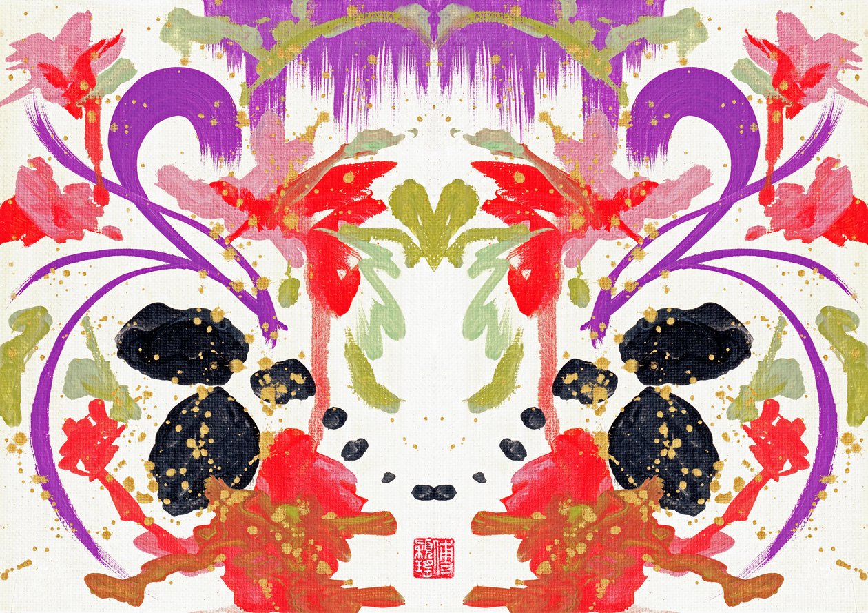 Zen Orange Purple Flowers 2, 2021 (akryl na płótnie, cyfrowo) autorstwa Odilia W. Y. Fu